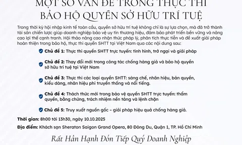 Hội thảo "Một số vấn đề trong thực thi bảo hộ quyền sở hữu trí tuệ" ngày 10/10/2025 tại Khách sạn Sheraton Saigon Grand Opera